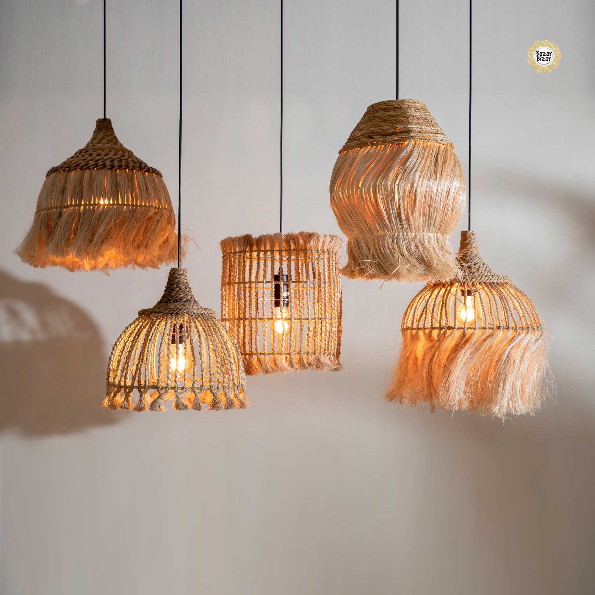 Schlafzimmer-Lampenschirm aus Rattan mit Fransen im Boho Stil, Boho Lampe aus Gras | Soulbirdee Onlineshop kaufen