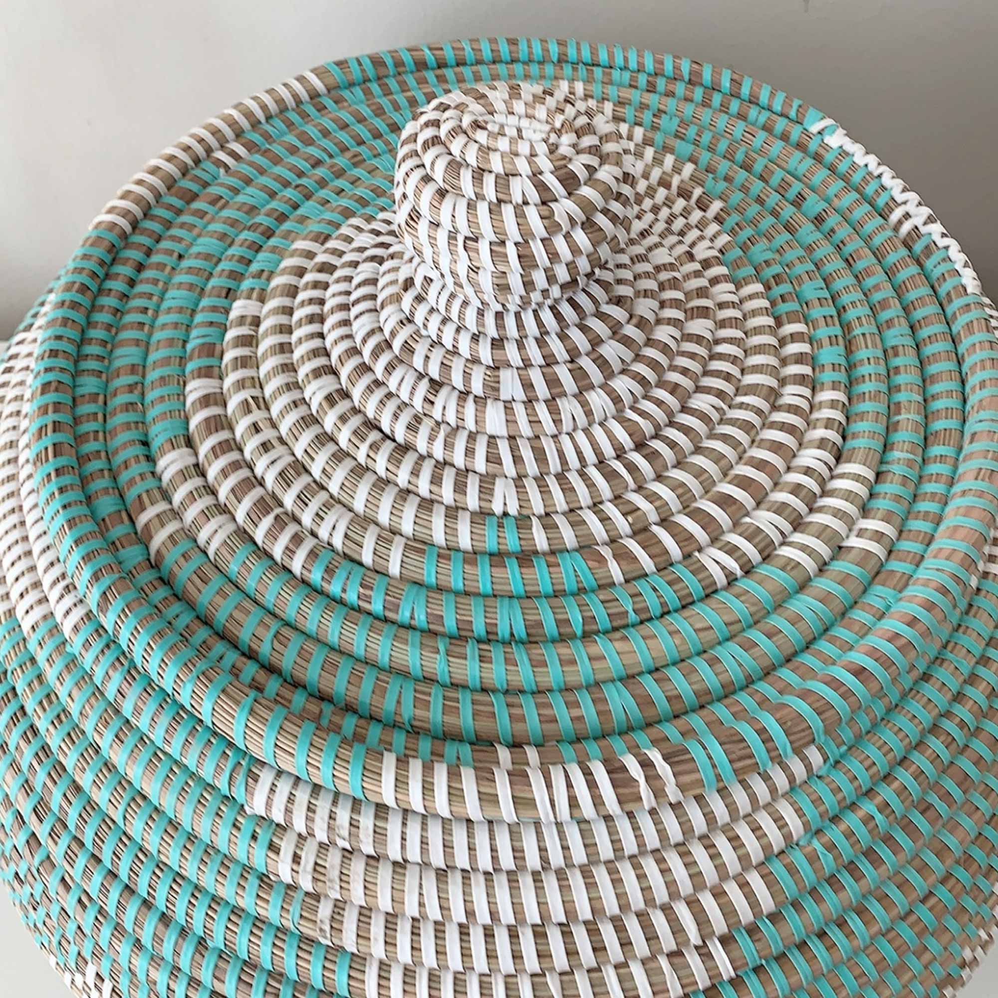 Deckel Korb Weiss Türkis DeckelKorb Senegal Ethno Muster Aufbewahrung online kaufen Soulbirdee Onlineshop