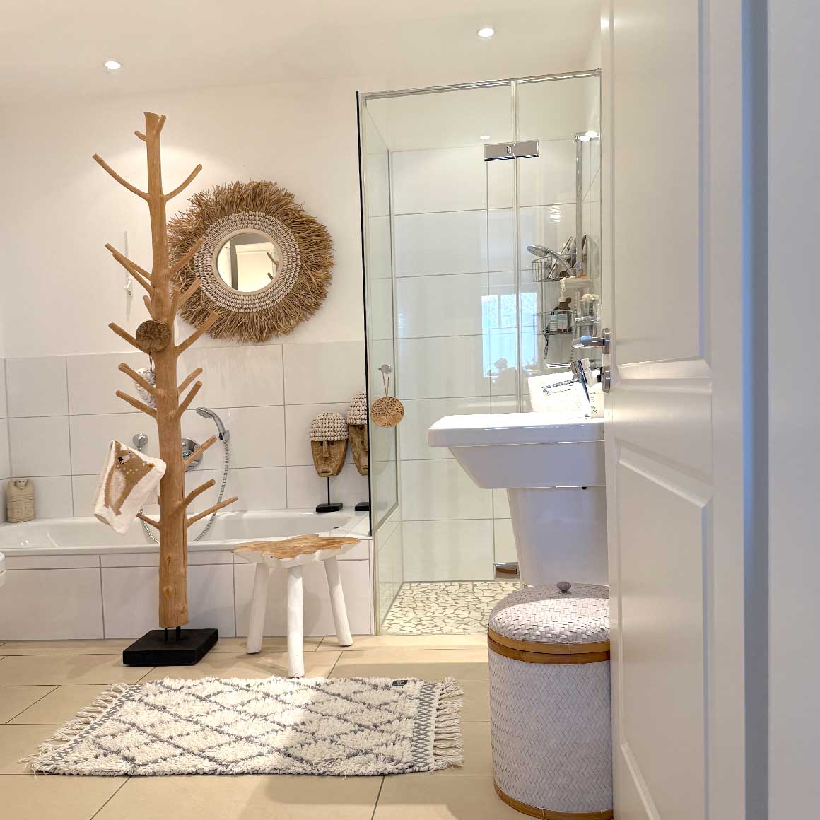 Badteppich Badezimmer teppich Berber beige Beni Ourain Waschbar Baumwolle Soulbirdee Onlineshop nicht gummiert unterseite