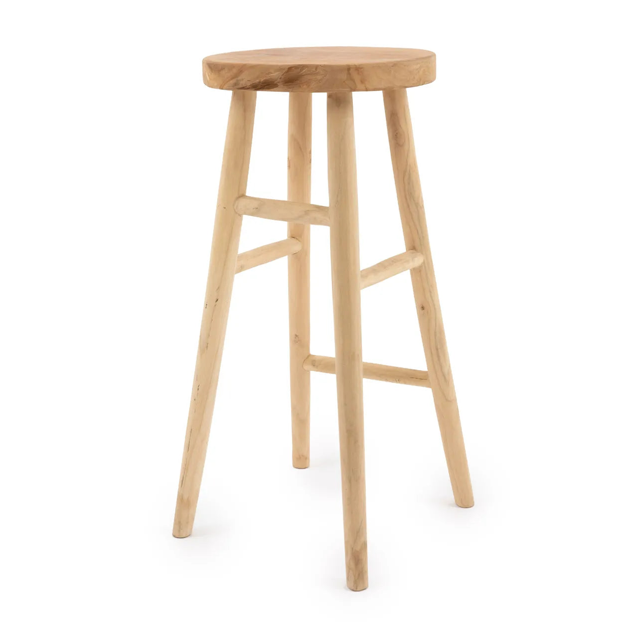 Barhocker für die Küche Hoher Holzhocker zum Sitzen an der Kücheninsel Handgemacht aus Teakholz Outdoor Stuhl Soulbirdee Onlineshop