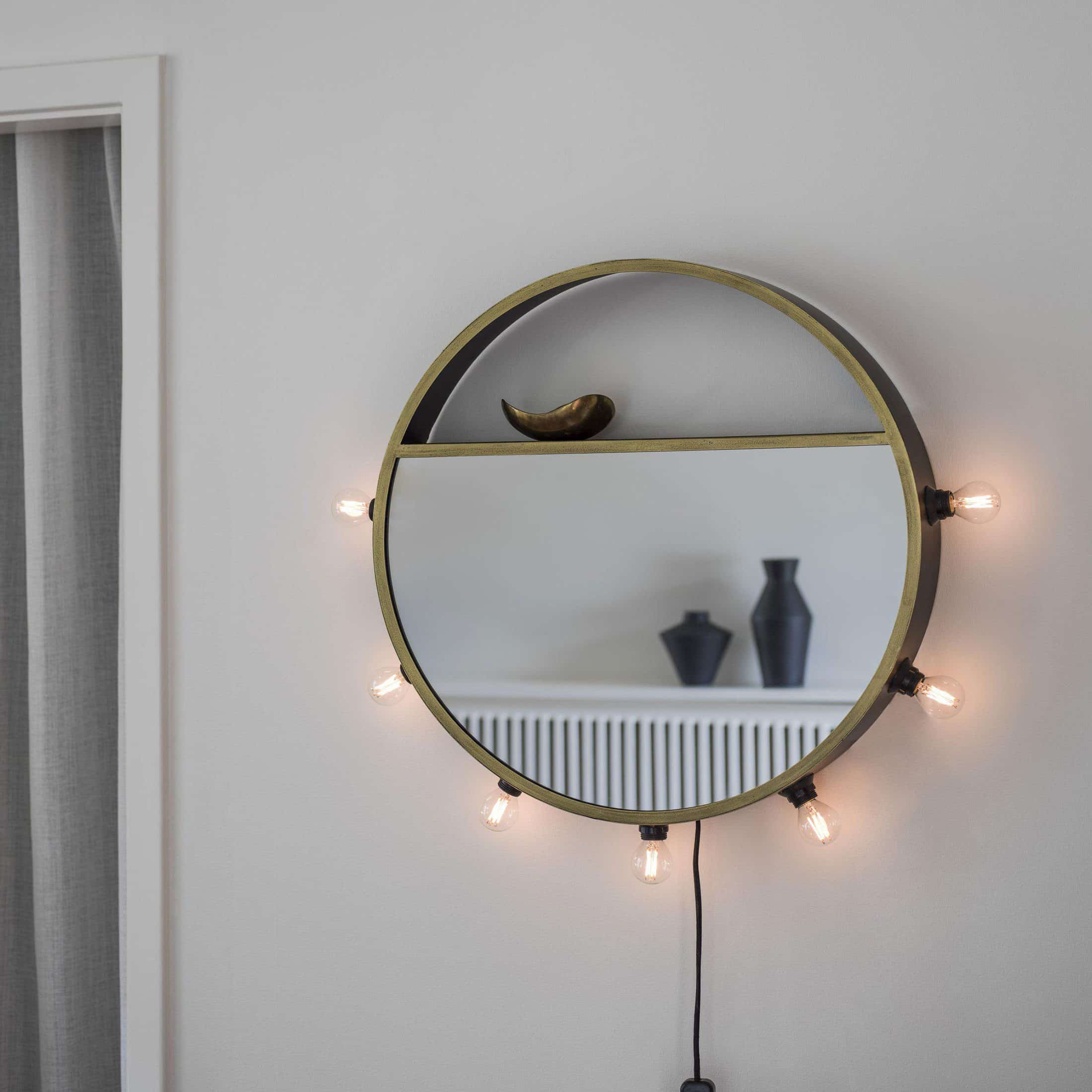 Beleuchteter Spiegel 45 & 60 cm Durchmesser von der Marke PR Home. Wandspiegel mit Lampen zum Schminken aus Holz online bestellen