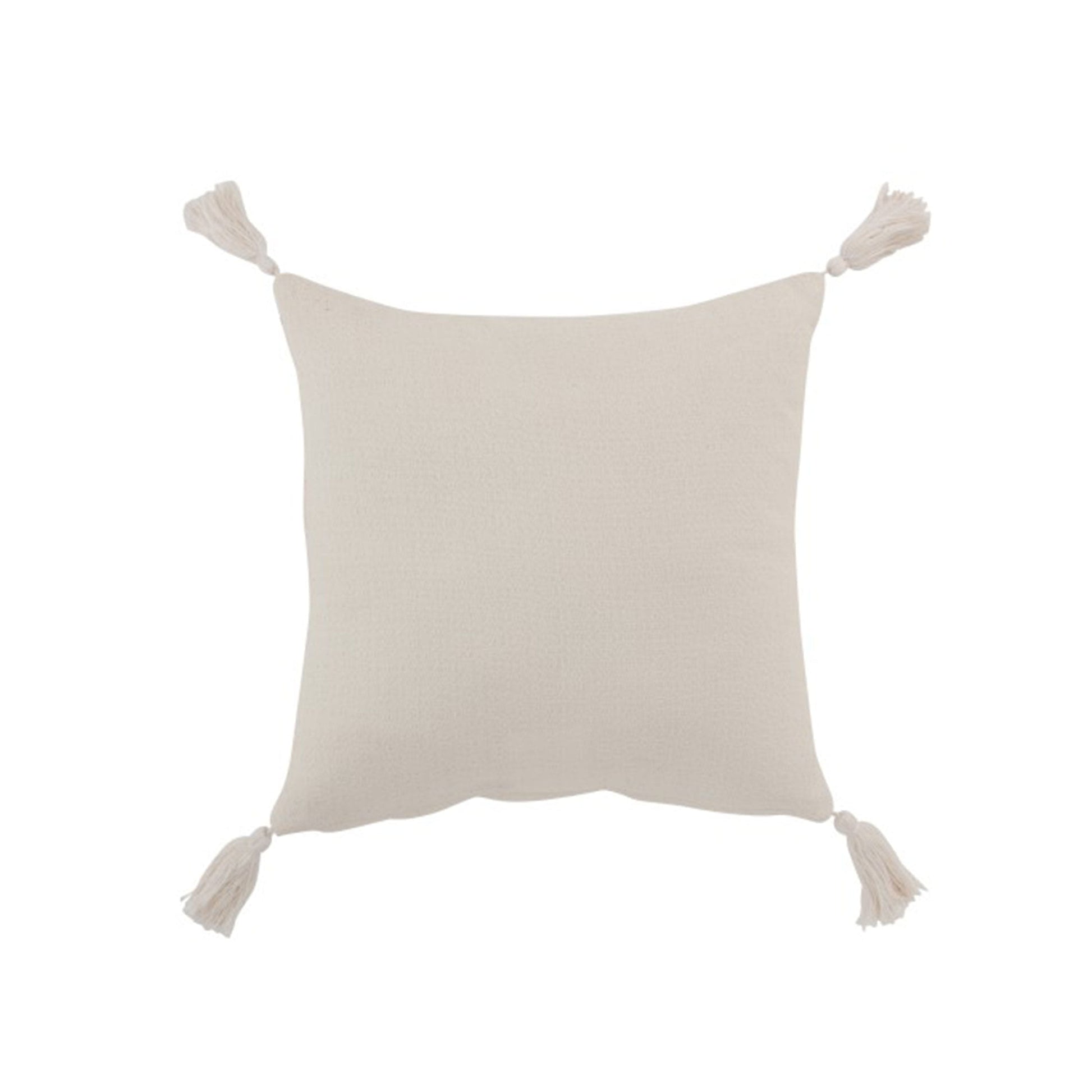 Quadratisches Ethno Kissen mit weissen Quasten ♥ Kissen 60x60 | Boho Stil Bommel-Kissen online kaufen bei Soulbirdee Onlineshop