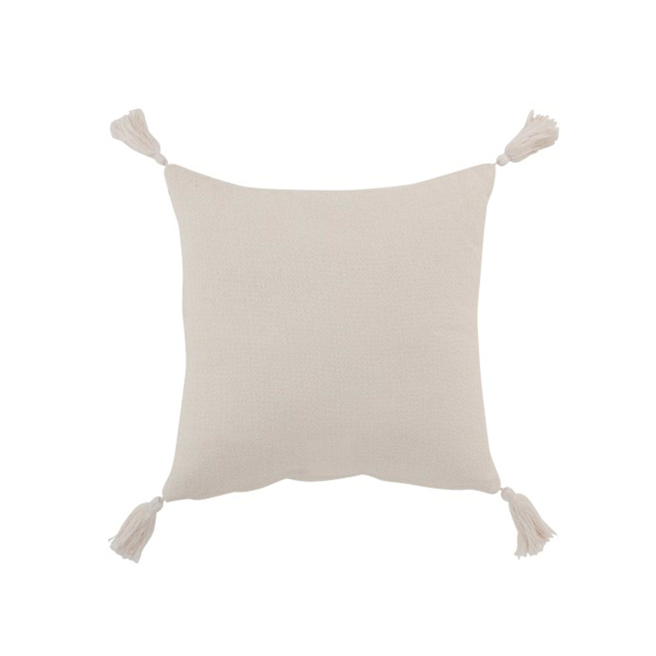 Quadratisches Ethno Kissen mit weissen Quasten ♥ Kissen 60x60 | Boho Stil Bommel-Kissen online kaufen bei Soulbirdee Onlineshop