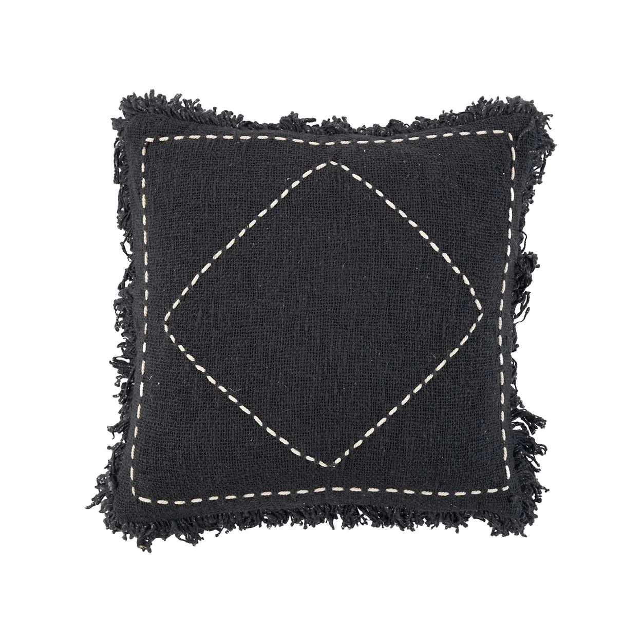 Boho Kissen Kasbah | quadratisches Dekokissen Schwarz mit Fransen | 50x50 Sofakissen | Zierkissen Boho Style Kissen | Kissen kaufen | Soulbirdee Onlineshop orientalische deko