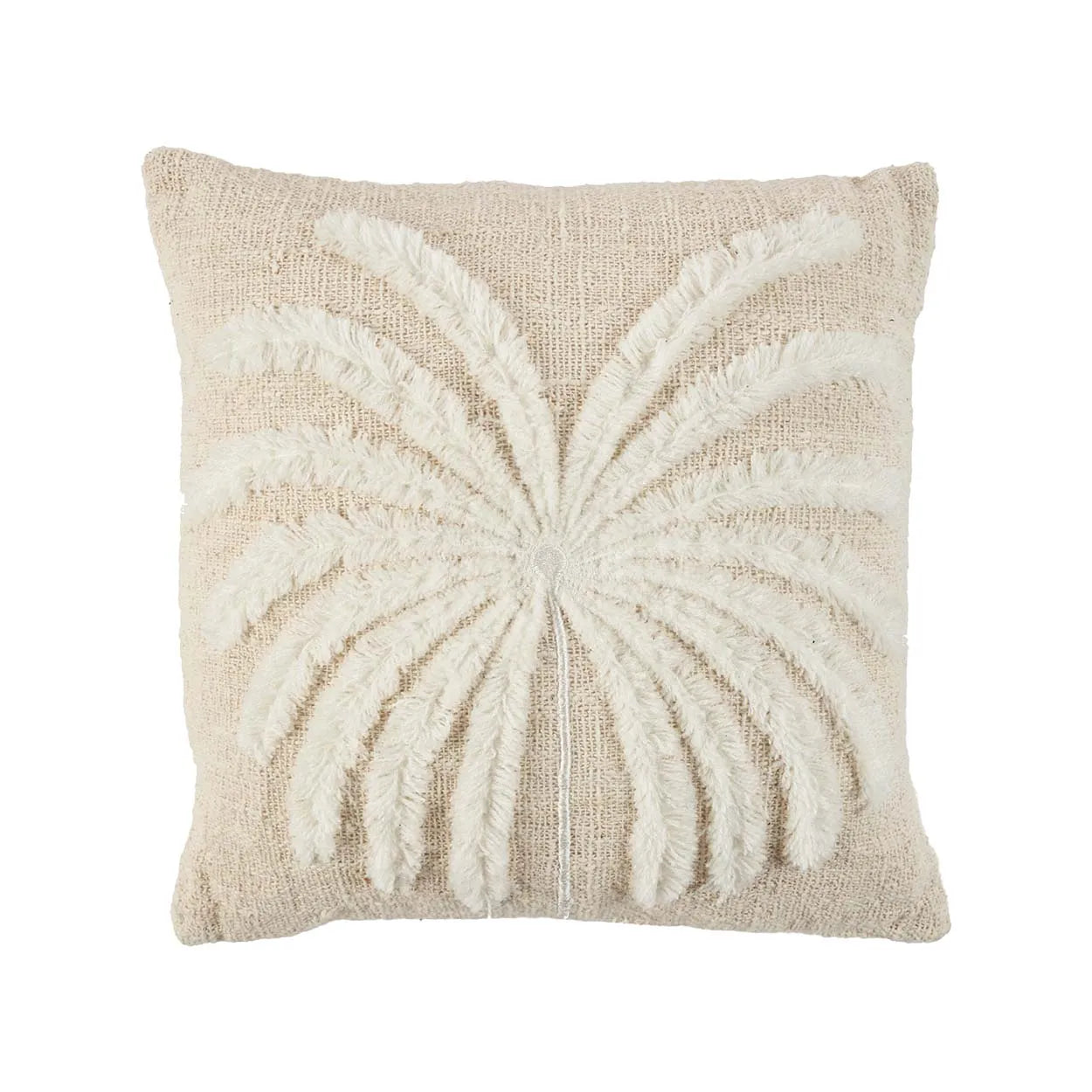 Boho Kissen Sofakissen Dekokissen mit Fransen und Palme BohoKissen 50x50 in Beige mit Palme Boho Style | Bazar Bizar Deko kaufen | Soulbirdee Onlineshop