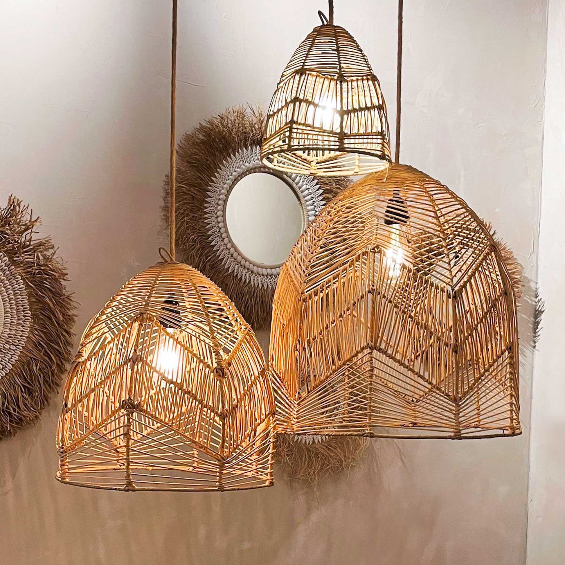 Boho RattanLampe Bazar Bizar im Soulbirdee Lampenshop style boho chic, Naturmaterial, scandi skandi form glocke