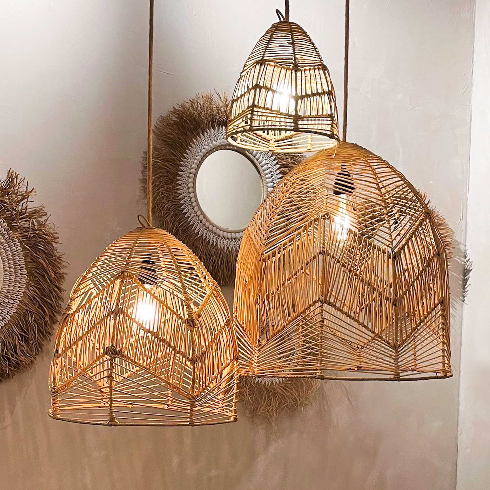 Boho RattanLampe Bazar Bizar im Soulbirdee Lampenshop style boho chic, Naturmaterial, scandi skandi form glocke