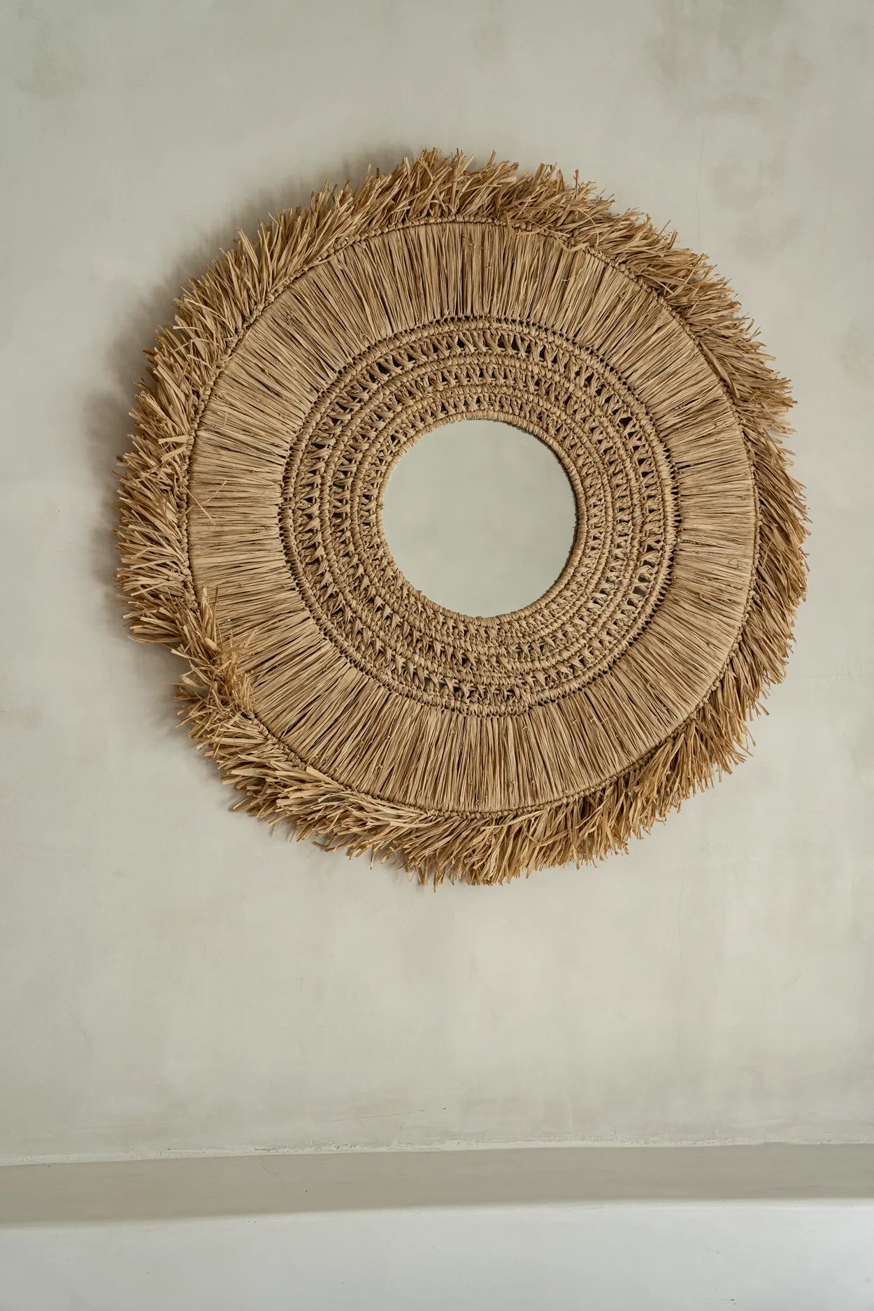Wandspiegel rund Ibiza Style Spiegel Boho Spiegel Geflecht geflochten Muster Bast Raffia Gras Boho Wandspiegel Coastal Style Mediterrane Wanddeko kaufen im Soulbirdee shop