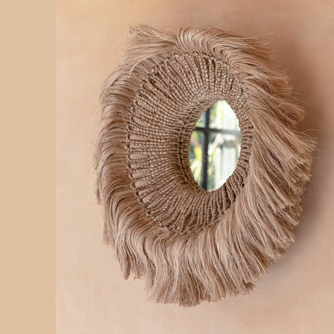 Boho Spiegel Abaca Naturmaterial Boho Wandspiegel Wanddeko Bohemian Boho-Deko Deko badezimmer-spiegel Bazar Bizar kaufen Soulbirdee Onlineshop
