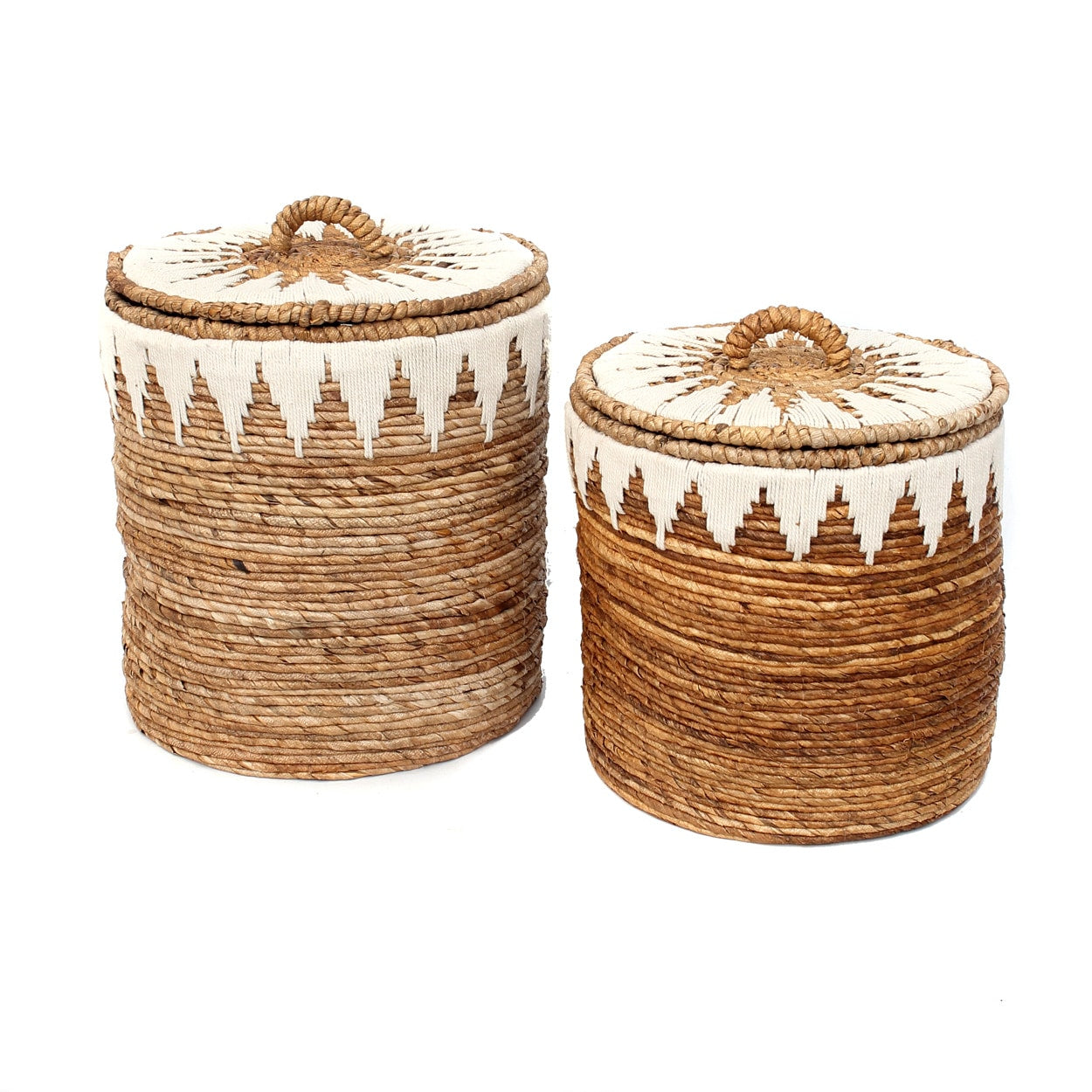 Boho Wäschekorb Bananenblatt geflochtener Korb Deckel Henkel Bali 2 Wäschekörbe Set Soulbirdee Shop