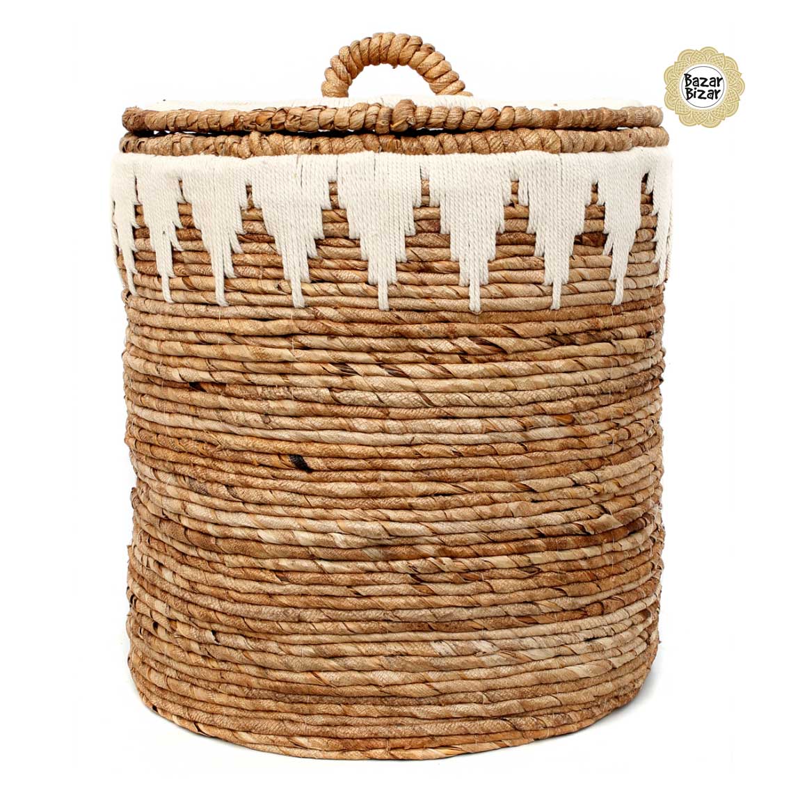 Boho Wäschekorb gestickt Muster Sonne JAAT019NW-SET2 Bazar Bizar geflochtene Korb Deckelkorb Henkel Bali 2 Wäschekörbe Set Soulbirdee Shop
