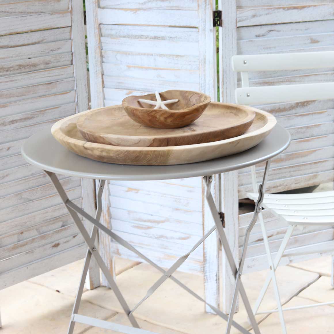 Rund Deko Tablett Dekotablett Teakholz Schale Dekoschale aus Teak Dekorieren Servieren Soulbirdee Onlineshop