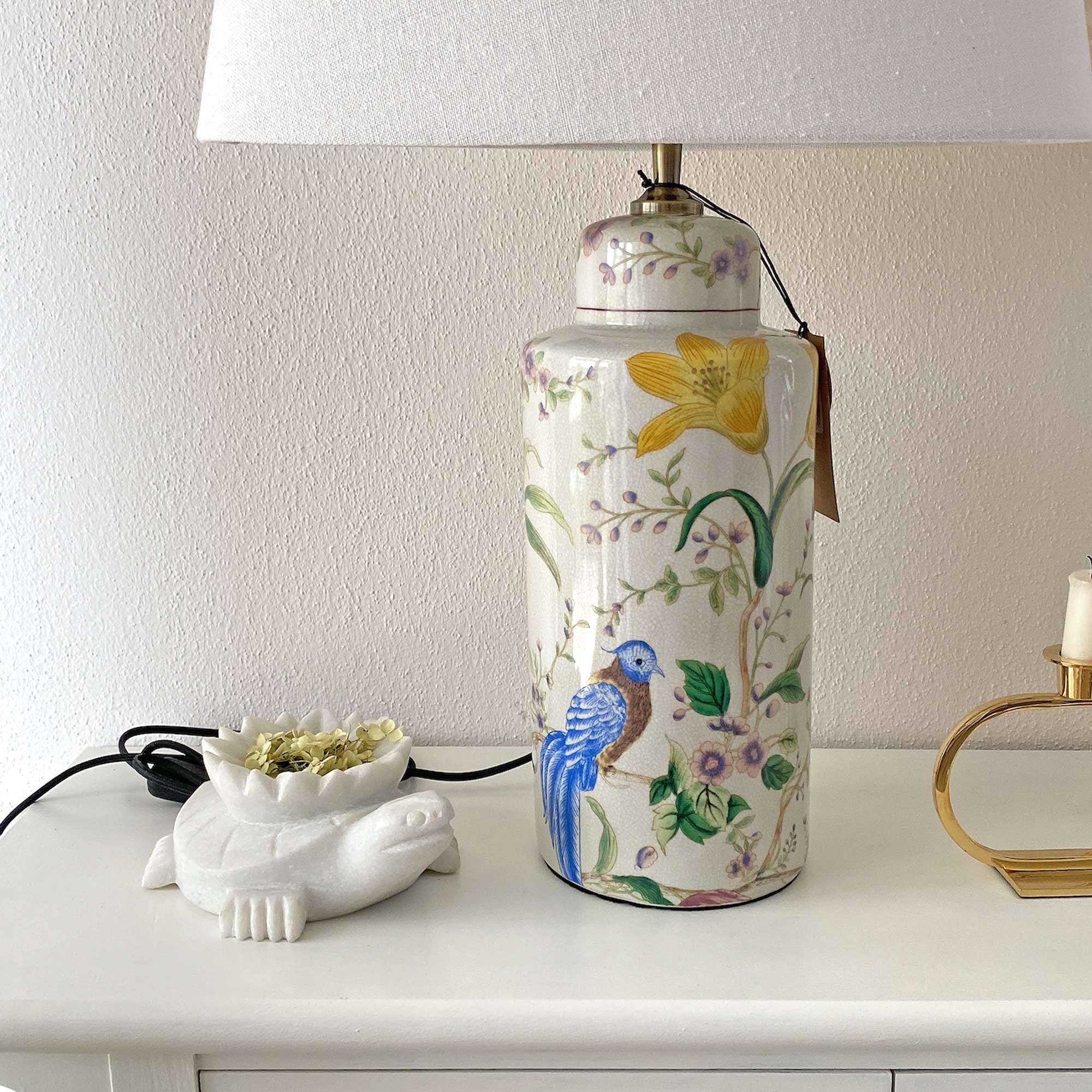 Lampenfuß Landhaus Stil Vasenlampe Chinoiserie mit Vogel Malerei Tischlampe Chinesische Vasenlampe PRHOME Lampe kaufen Soulbirdee Onlineshop