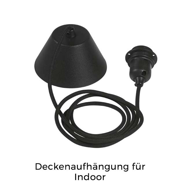 Schwarze Deckenaufhängung für PRHOME Lampenschirme im Innenraum. Lampenaufhängung, Elektrik für PR-Home Lampen, Elektrik in Schwarz und weiss
