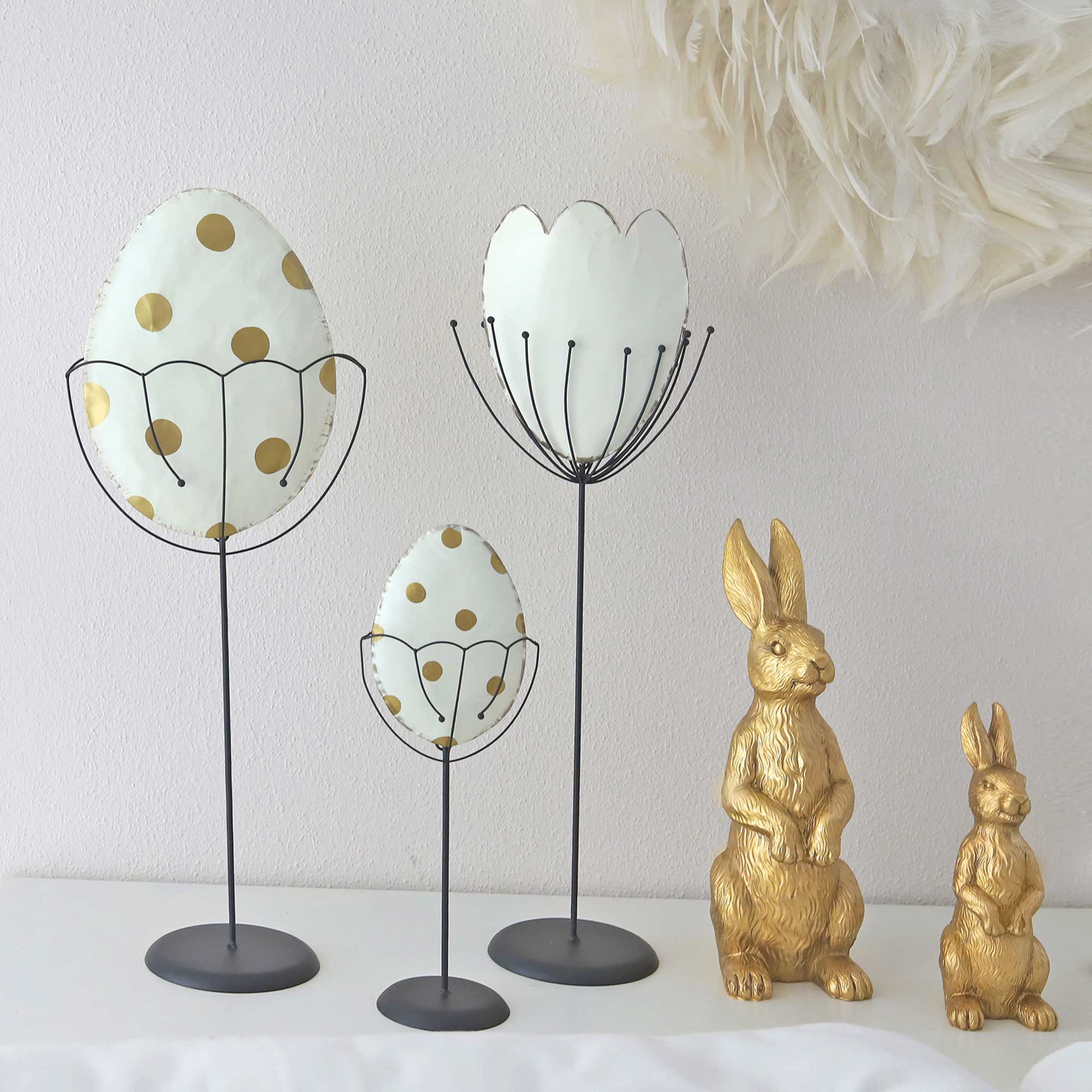 Osterdeko Ostereier Osterblume Tulpe Blech weiss Gold Schwarz Homedeko wohnzimmer deko kaufen