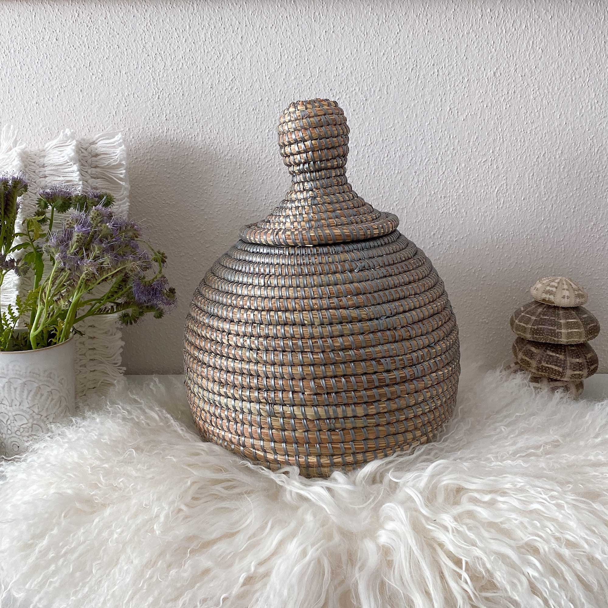 Boho Deko Korb Dekokorb Afrika Silber Ethno Style Deko aus Gras handgemacht senegal onlineshop soulbirdee
