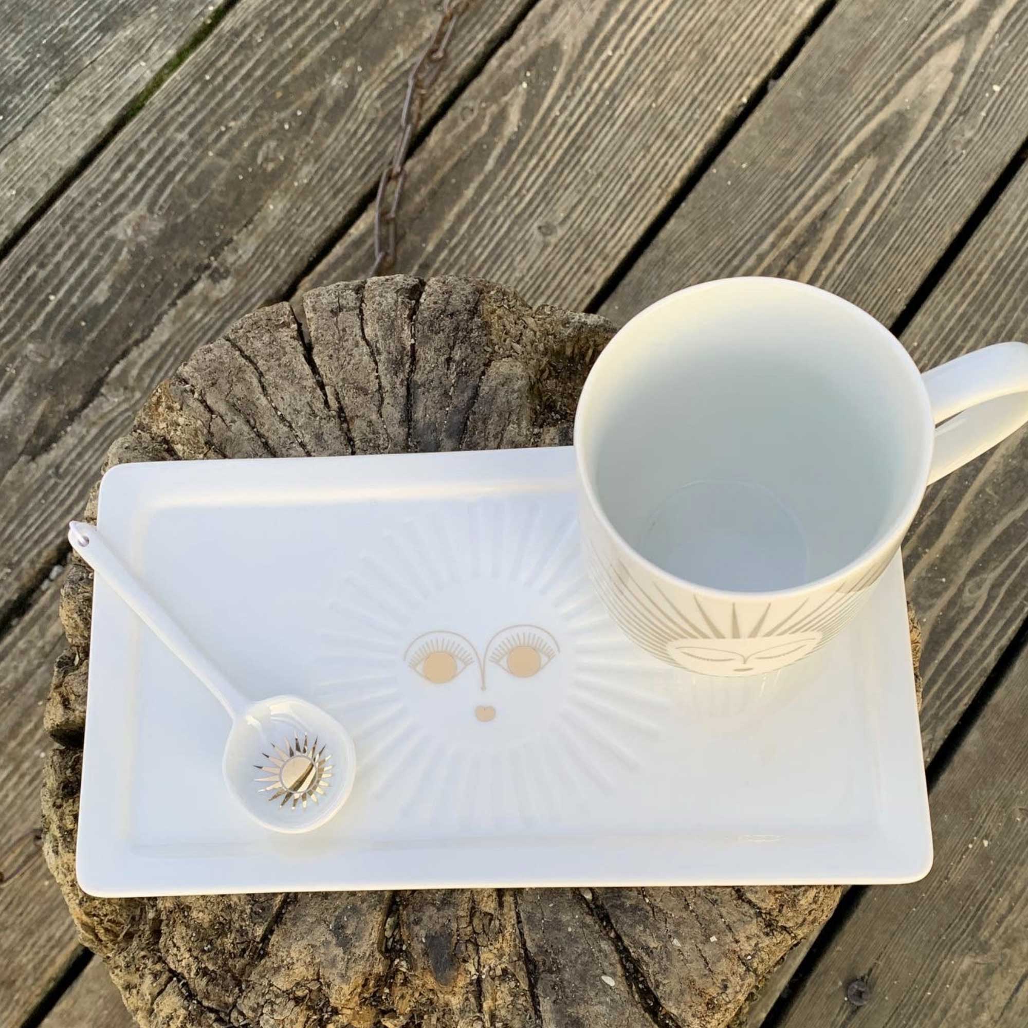 Porzellan Geschirr mit einer goldenen Sonne ♥ Weihnachtsgeschenk Henkeltasse aus Porzellan ♥ Geschenk kaufen