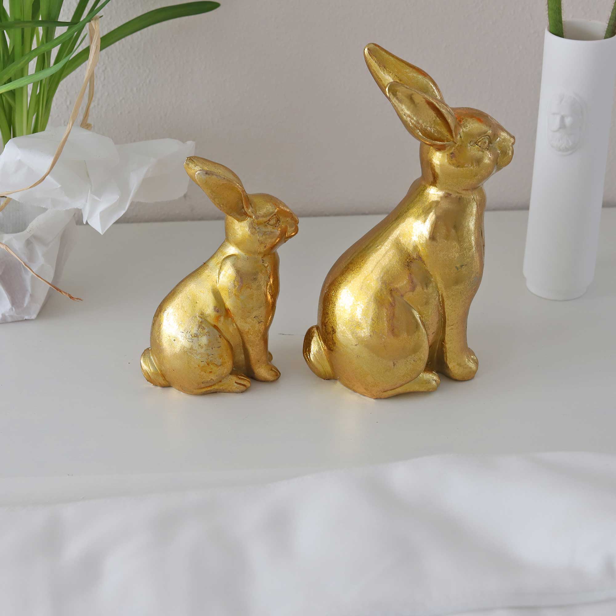 Gold-Bunny Deko Ostern 2023 Hasen 2-er Osterdeko goldener Osterhase Landhaus Deko kaufen Soulbirdee Onlineshop