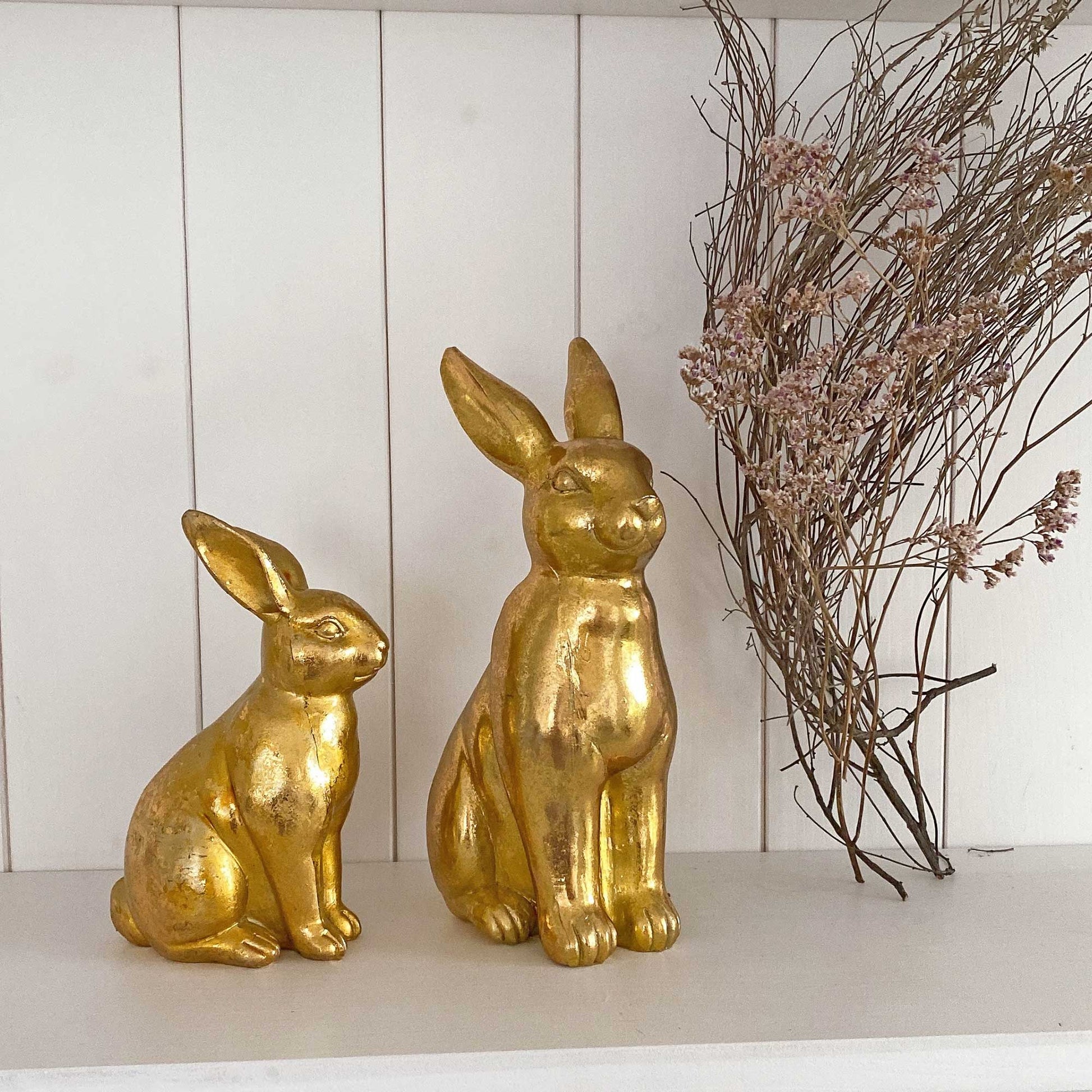Gold-Bunny Deko Ostern 2023 ♥Osterdeko goldener Osterhase Landhaus Stil ✓ Soulbirdee Onlineshop