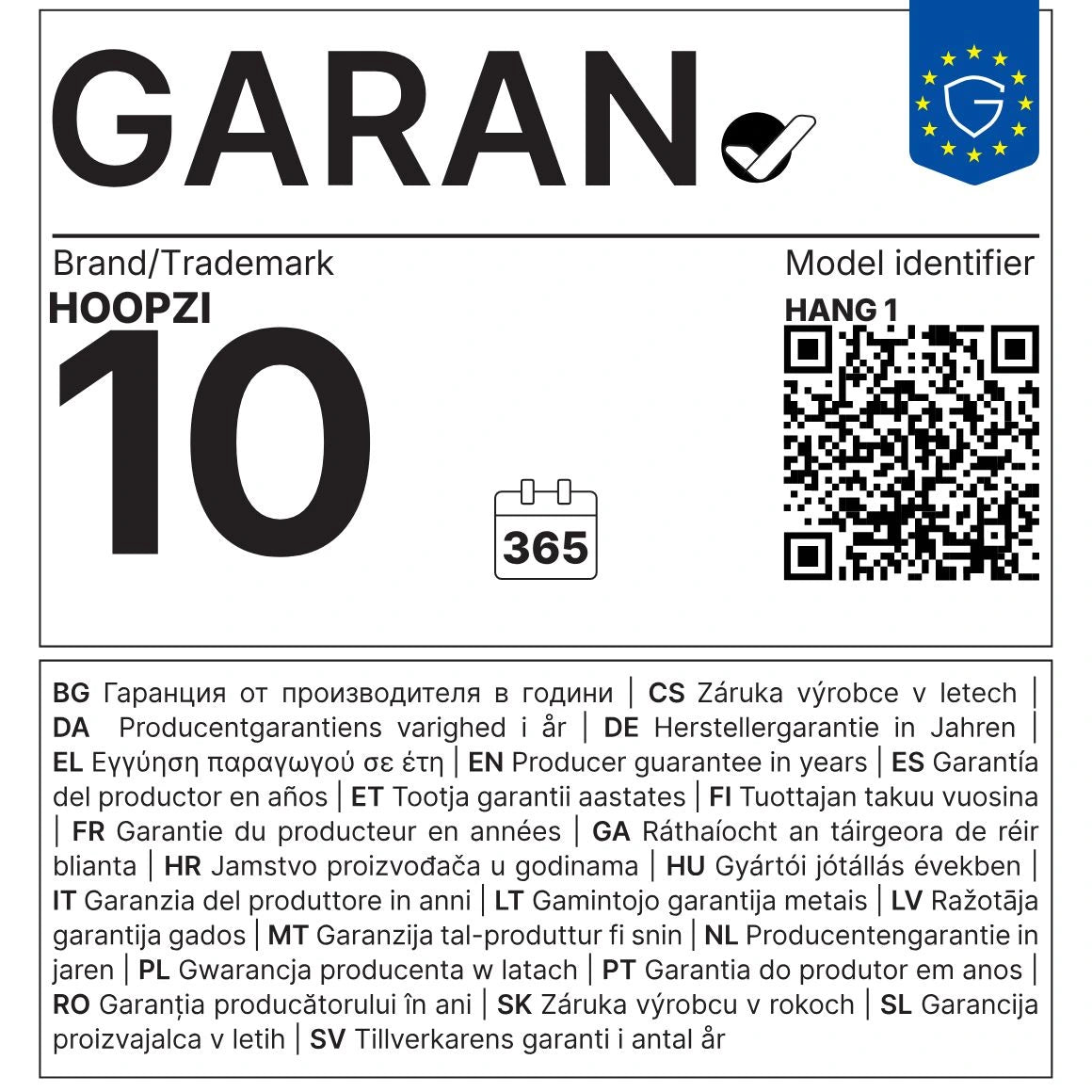Garantie 10 Hoopzi Hang 1