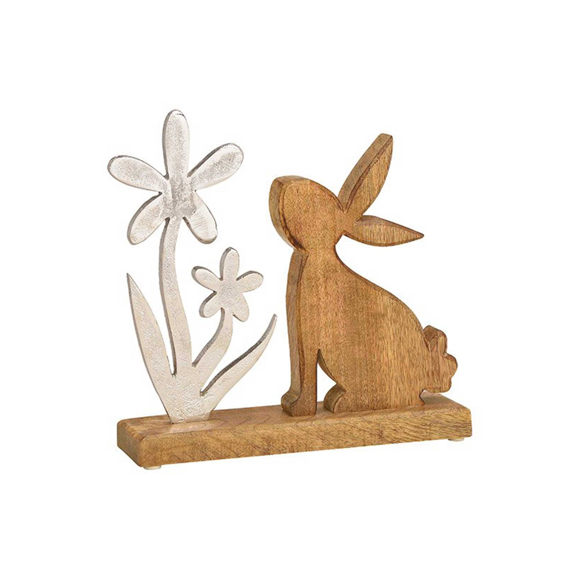 Hase mit silberner Blume Ostern 2023 Osterdeko goldener Osterhase Landhaus Stil Soulbirdee Onlineshop