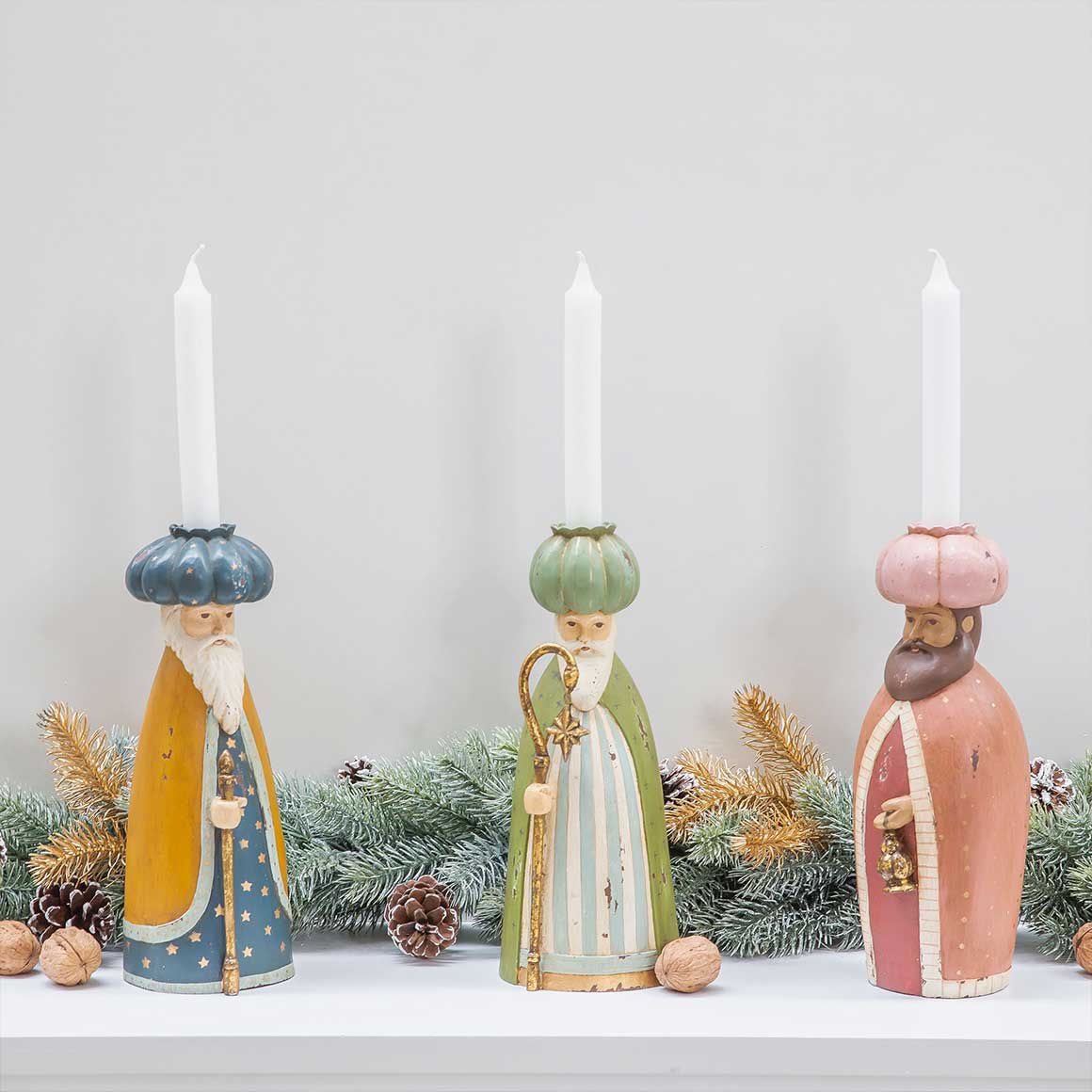 Heilige 3 Könige Vintage Style Kerzenständer weihnachtsdeko kaufen in pastelligen Farben als zauberhafte Weihnachtsdeko Kerzenständer Kerzenhalter weise morgenland Weihnachtsshop Soulbirdee Onlineshop