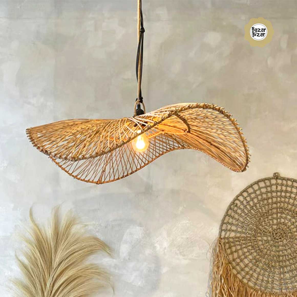 Hängelampe Beachhouse Strandhaus Rattan Boho Style Rattanlampe Bazar Bizar Deckenlampe Naturmaterial Soulbirdee LampenShop