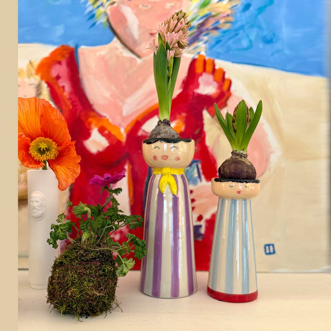 Hyazinthen-Vase Blumen Geschenk für Frauen Bunte Vase mit einem lächelnden Gesicht Geschenkidee Frühlingsdeko Wohnzimmerdeko Soulbirdee Onlineshop