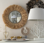 runder Natur Spiegel im Boho Wohnzimmer sowie als Flur Dekoration