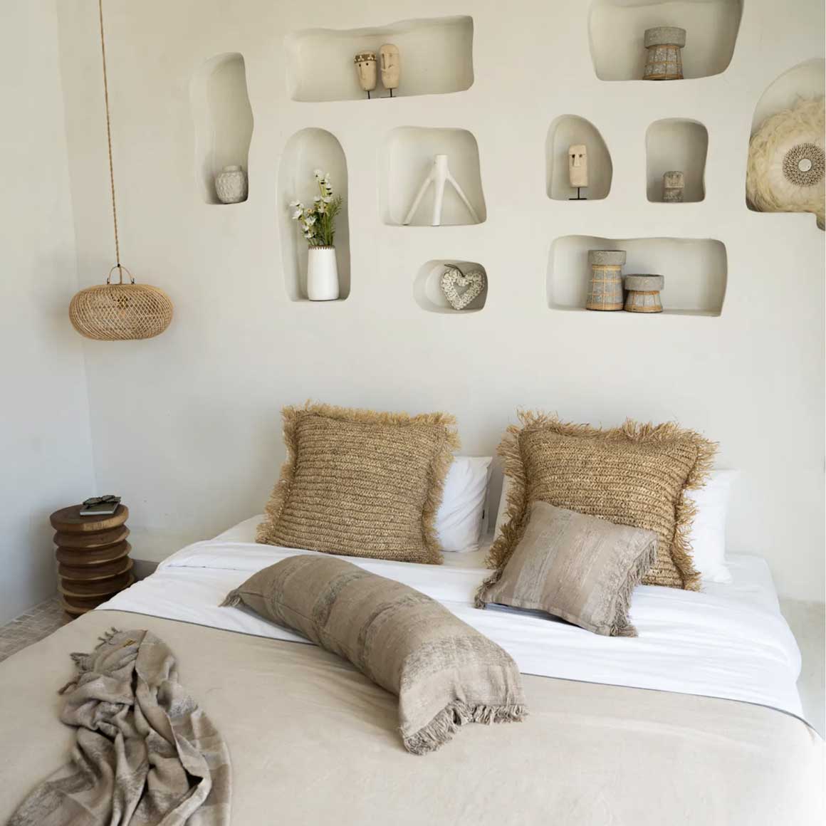 Kissen aus Bast mit Fransen ✓ Boho Deko im Ibiza Style – Soulbirdee