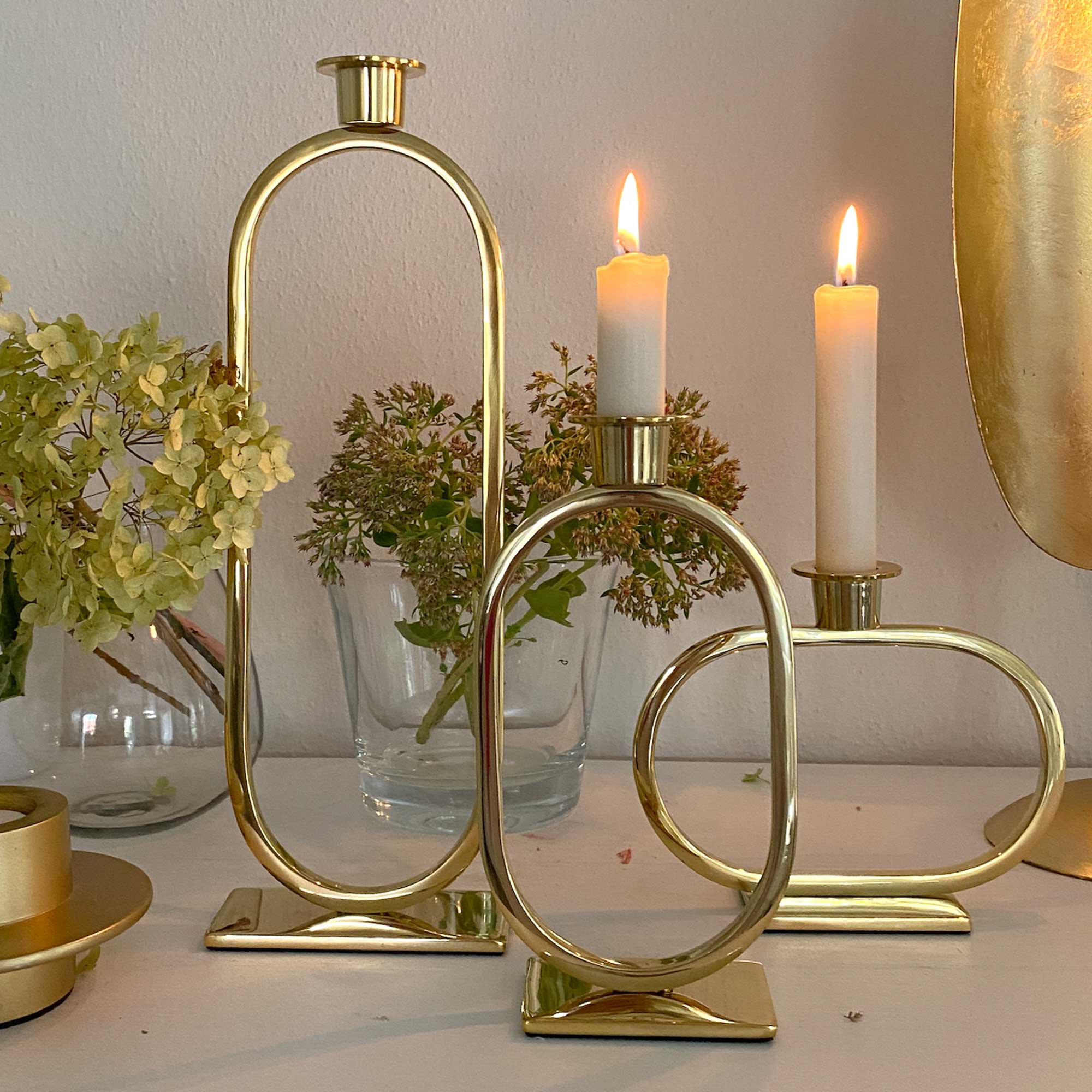 Kerzenhalter 3er SETKerzenlicht Kerzendeko MetroBungalow Dk oval ellipse Kerzenhalter Gold Metall Soulbirdee Onlineshop
