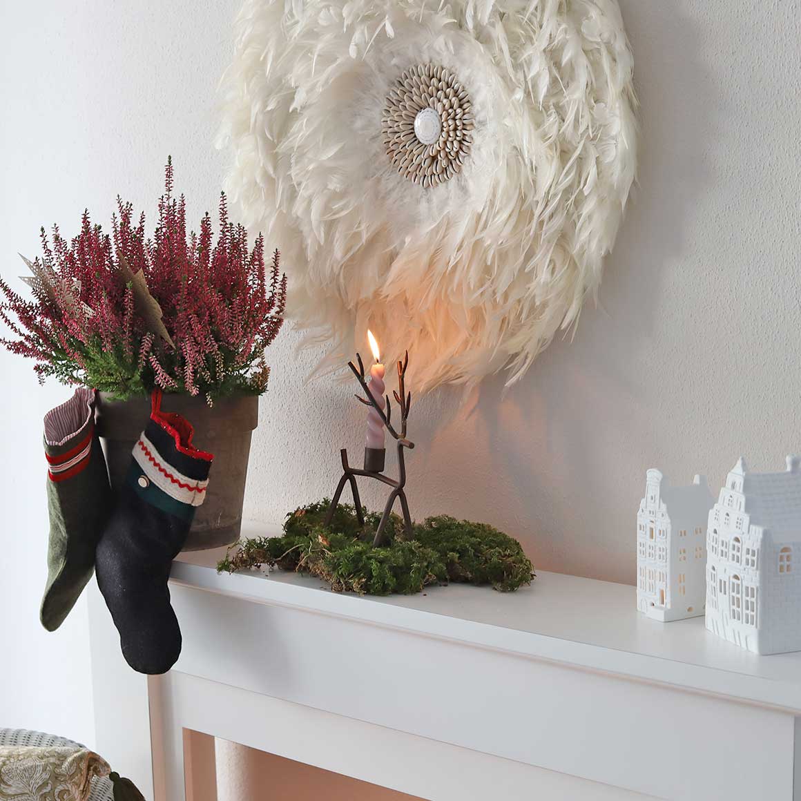 Kerzenständer Rentier nordische Weihnachtsdeko 2023 Dekofigur Kerzenhalter Hirsch Geweih Schweden Tischdeko Stabkerzen Weihnachtsdeko kaufen Rentier Soulbirdee Onlineshop