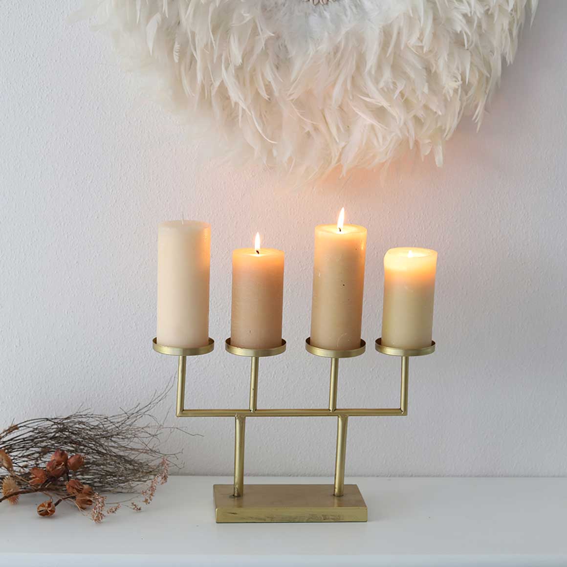 Goldenes Kerzentablett Gold Xmas Deko Kerzenständer Adventskranz 4 Kerzen Glamour Moderne Weihnachtsdeko kaufen Soulbirdee Onlineshop