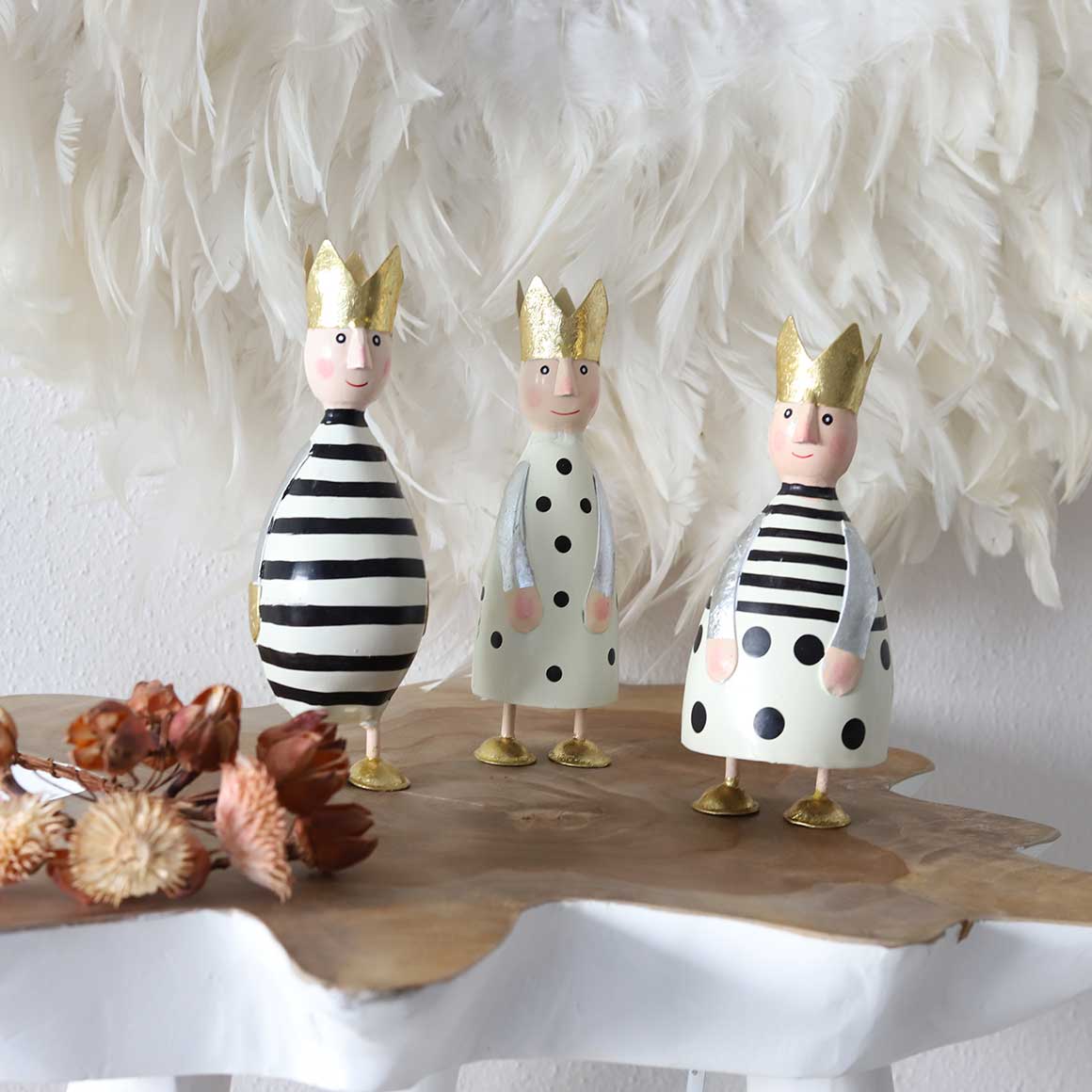 König 3-er Set deko figur Weihnachtsdeko kaufen Kleine Figuren Dekofiguren Gold Silber schwarz beige creme Tischdeko Weihnachten Onlineshop Soulbirdee