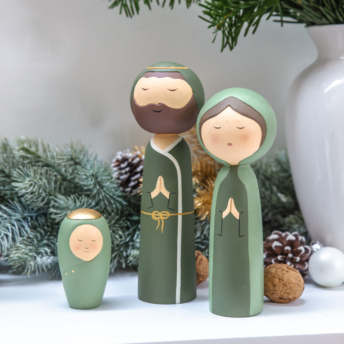 3er Set Kokeshi Krippen-Figuren "Heilige Familie"