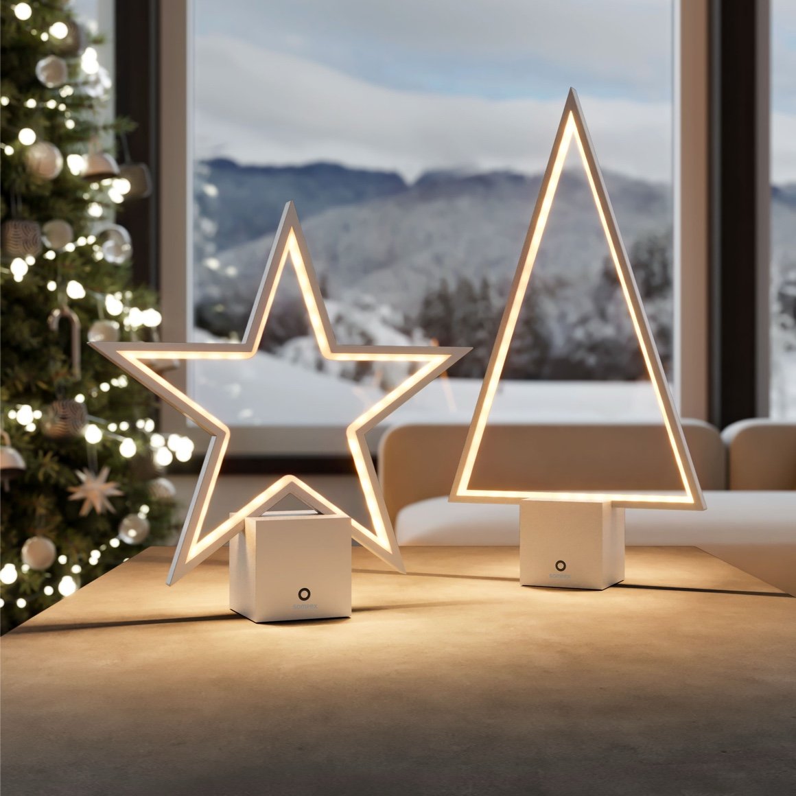 weihnachtsbeleuchtung akku led stern lampe LED sompex silber wohnzimmer