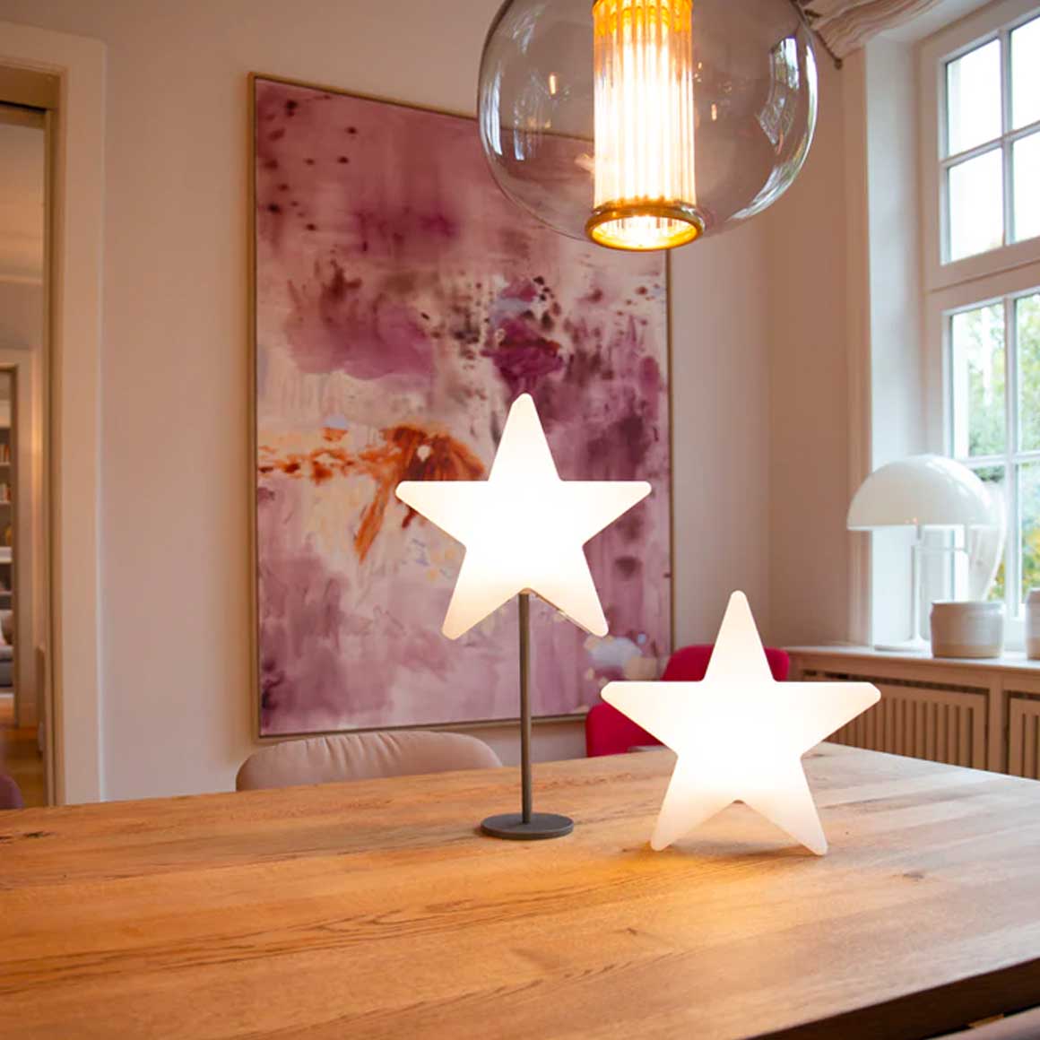LED Sterne Moderner Leuchtstern Weiß 2-er Set je 30 cm Stern LED kabellos Akkulampe für drinnen und Outdoor | Outdoorlampe Weihnachtsbeleuchtung