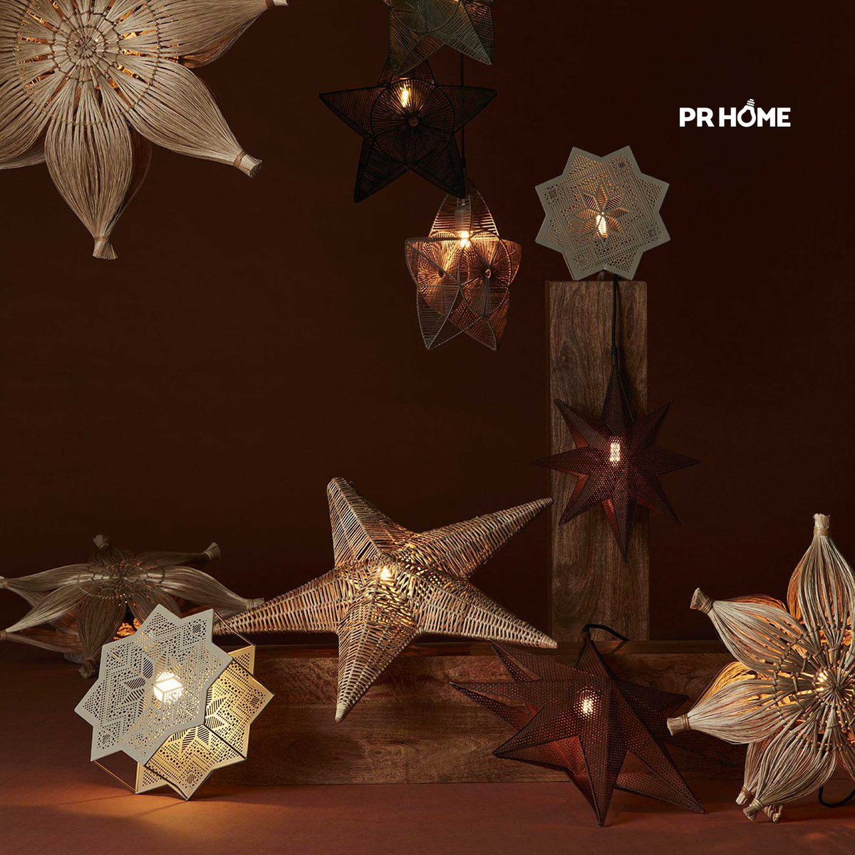 Sternlampe Elvira Beige 28cm ☆ Boho Weihnachtsstern Metall – Soulbirdee
