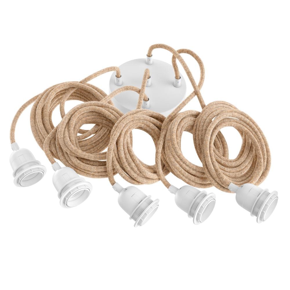 Lampenfassung mit 5 Kabel mit braunem Textilkabel und weißer Fassung | Lampenfassung E27 | Lampenaufhängung Zubehör für Lampen | Soulbirdee Lampenshop Lampenfassung mit 5 Kabel mit braunem Textilkabel und weißer Fassung von der Marke Bazar Bizar