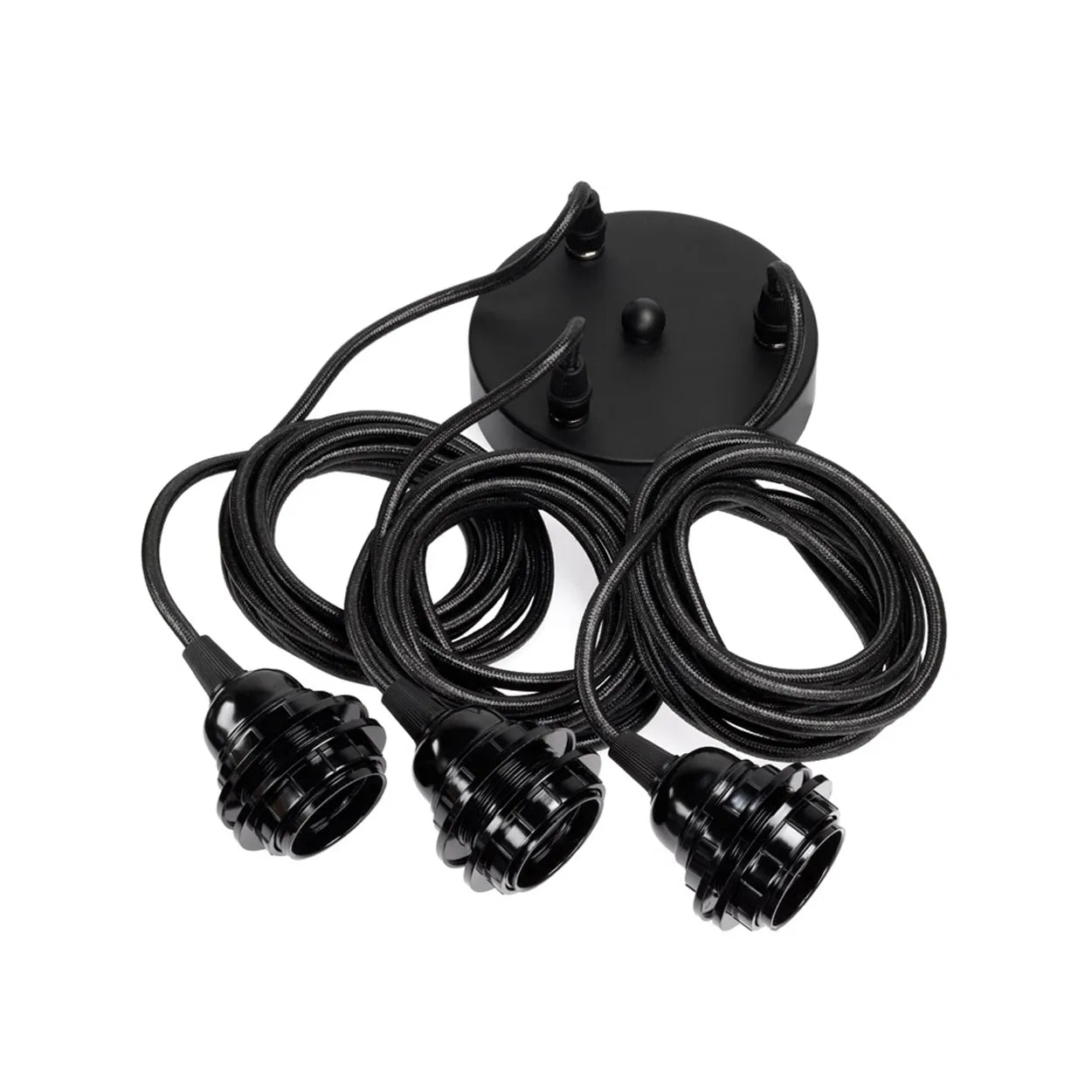 Lampenfassung für 3 Lampen Schwarz Textilkabel und schwarze Fassung | Für XXL Lampenschirme und große Lampen | Soulbirdee Onlineshop