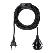 Lampenfassung mit Schalter & Stecker Textilkabel Schwarz für Lampen Lampenfassung E27 Lampenfassung kaufen Soulbirdee Lampenshop Schwarze Elektrik aus Seil für Lampen der Marke Bazar Bizar Lampen Zubehör Lampen kaufen Onlineshop