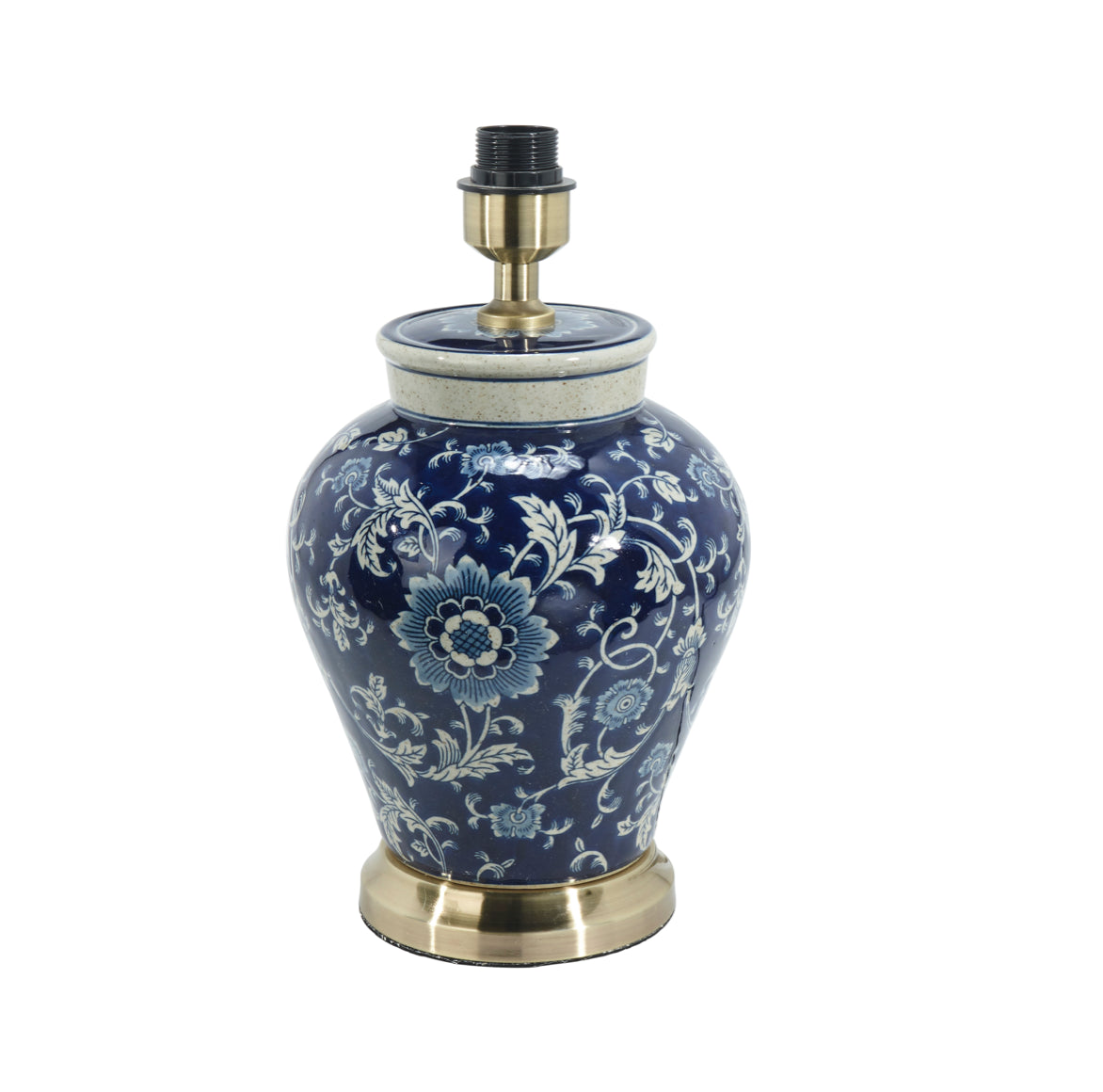 Blauer Lampenfuss im Hamptons Stil mit Blumen Muster bemalt klassich elegant