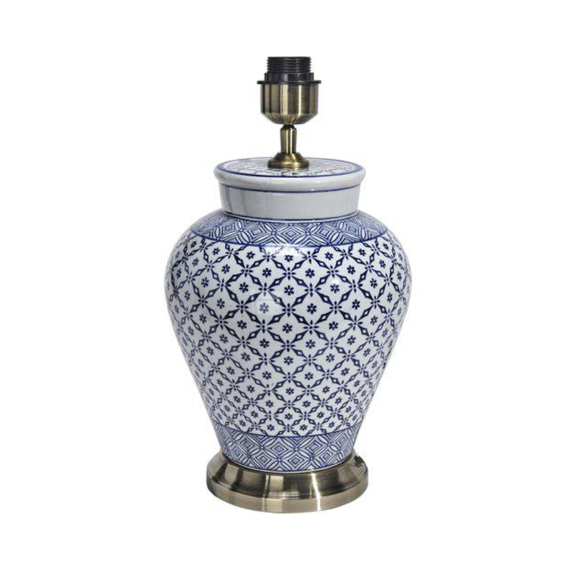 Blau-weißer Porzellan Lampenfuß Antibes mit geometrischem Muster von Prhome