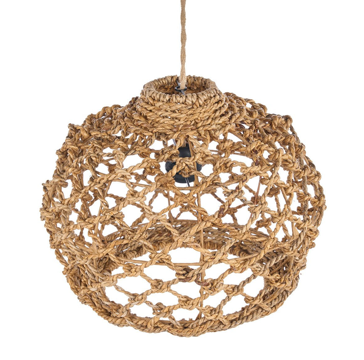 Boho Lampenschirm Banara aus Naturmaterial rund geflochten, Naturbraun, handgefertigt in Indonesien