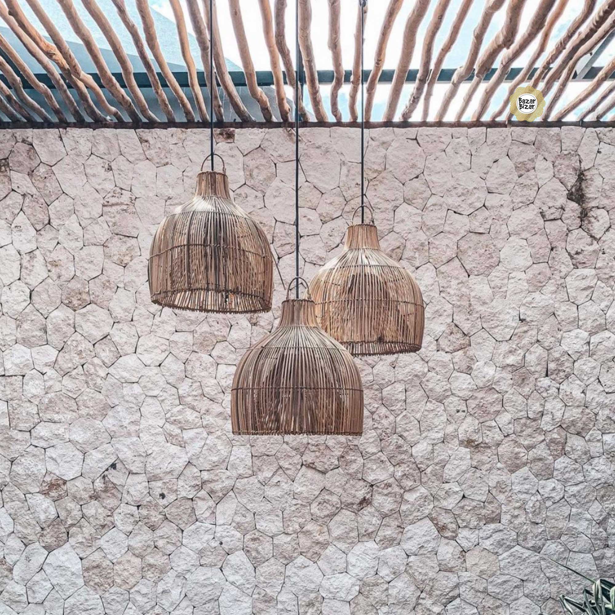 Rattan Lampe Rattanlampe Pendelleuchte Lampenschirm rund Esstischlampe Terrassenlampe Bazar Bizar Soulbirdee Onlineshop