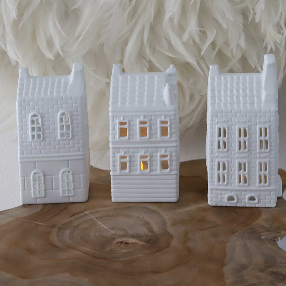 Weisses Lichthaus Herbstdeko Set Amsterdam Holland Lichthäuser für Teelichter Teelichthaus Porzellanhaus weiß Soulbirdee Online Shop