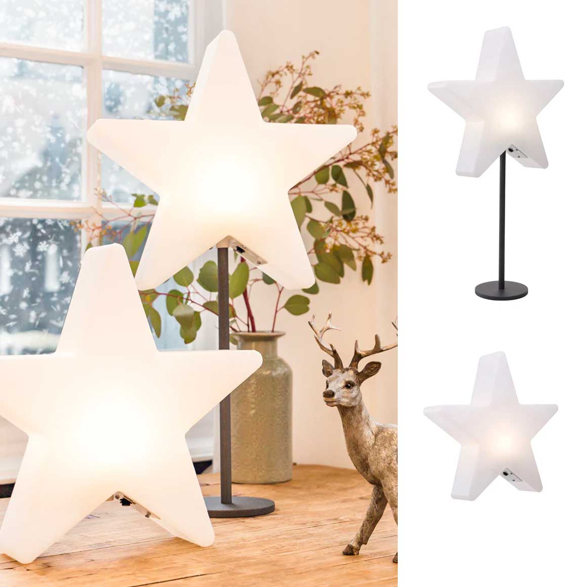 Stern Lampe Fensterlampe Leuchtstern Weiß 2-er Set je 30 cm Stern LED kabellos Akkulampe für drinnen und Outdoor | Outdoorlampe Weihnachtsbeleuchtung LED Stern Sternlampe