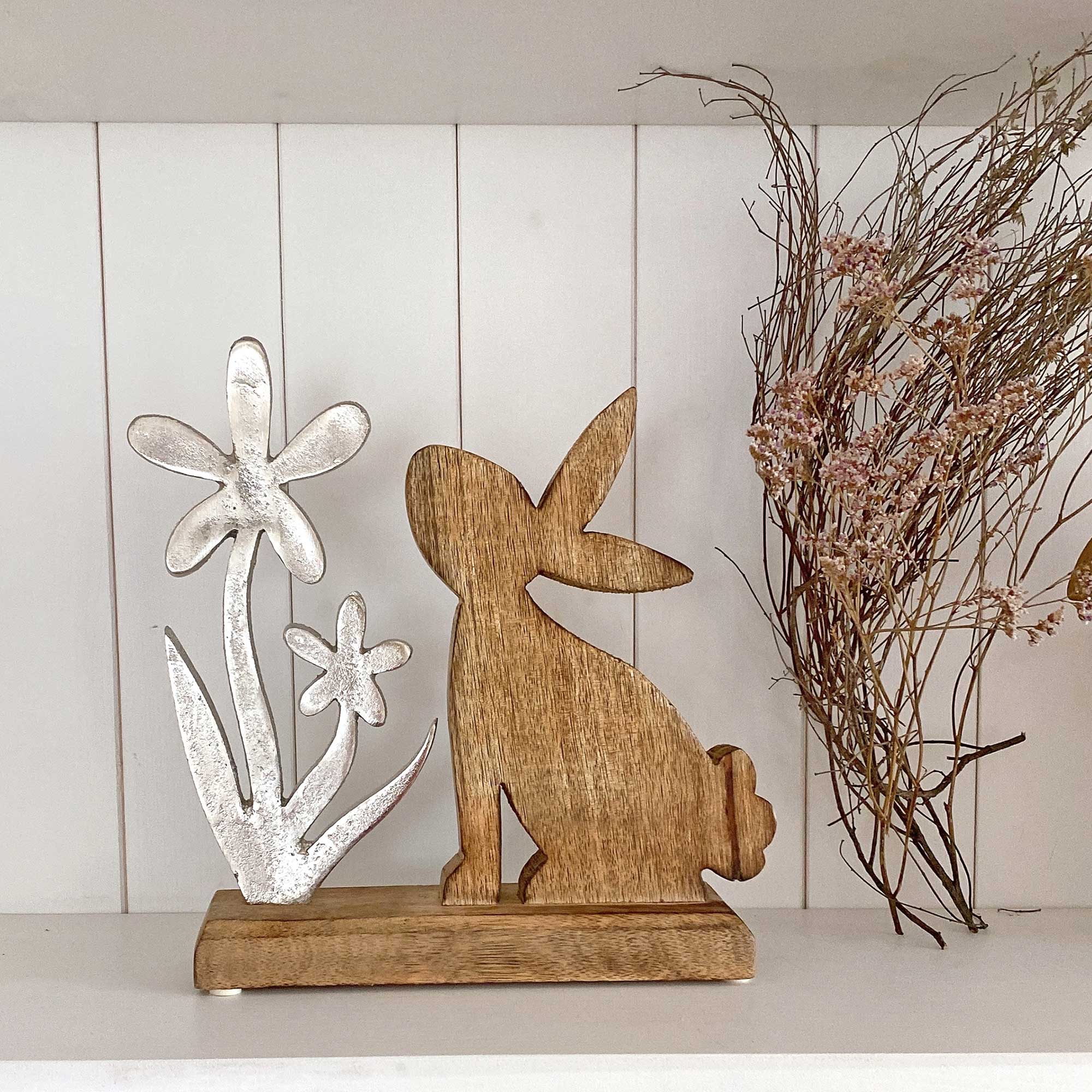 Osterhase Blume silber Holz deko kaufen Osterdeko soulbirdee onlineshop