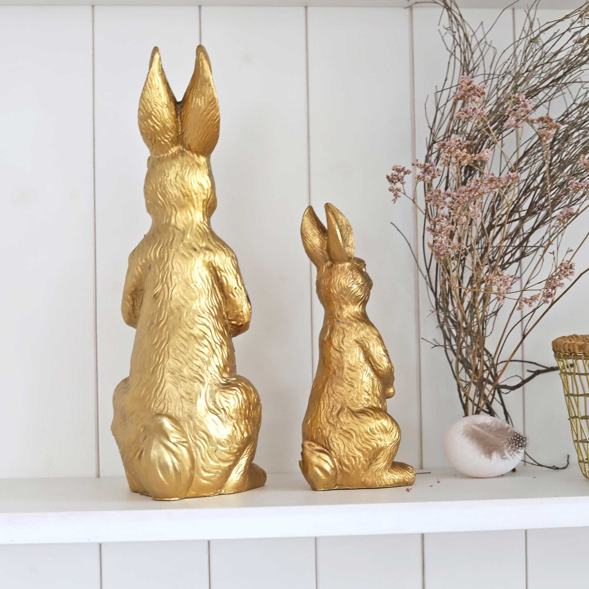 Osterhasen hinten Osterdeko Ostereier Osterblume Tulpe Blech weiss Gold Homedeko wohnzimmer deko kaufen