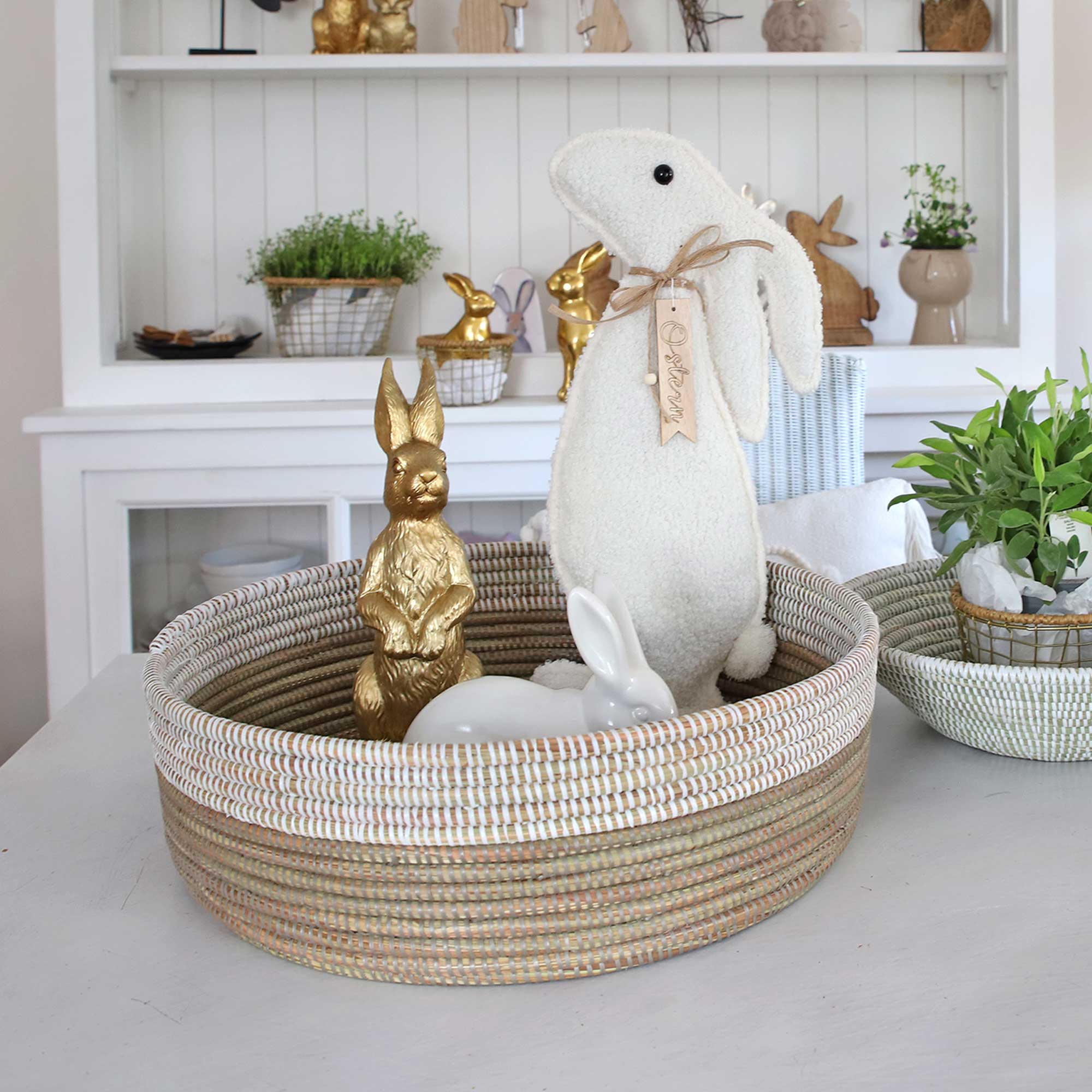 Osterkorb gold weiss geflochten Gras afrikanisch soulbirdee onlineshop groß deko ostern nest Soulbirdee